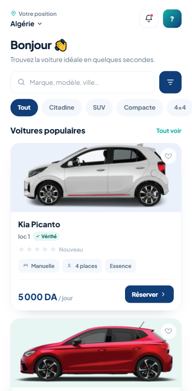 Écran d'accueil de l'application Carlix